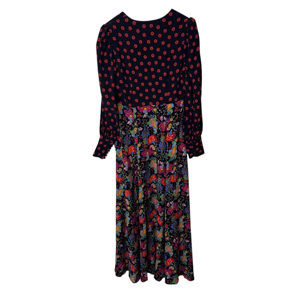 BODEN Blouson Sleeve Floral Maxi Dress V Neck Size 2P Black Red - Picture 4 of 14